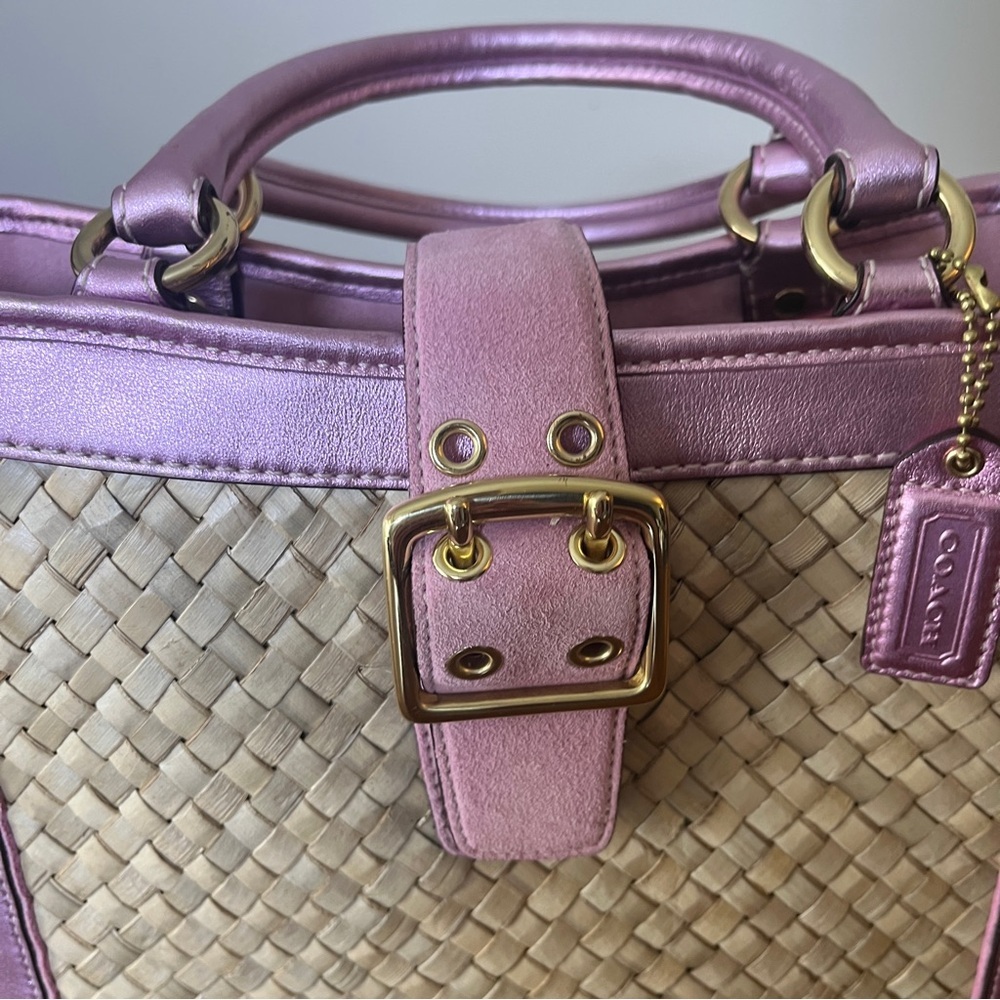 Coach Pink and Tan Woven Satchel - Picture 4 of 12
